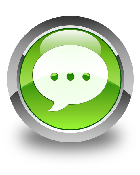 会話のアイコン光沢がある緑の円形ボタン - 写真・画像