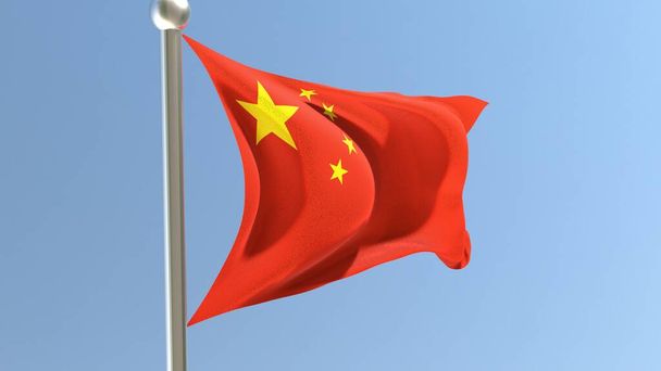 Chinese flag on flagpole. China flag fluttering in the wind. - Photo, image
