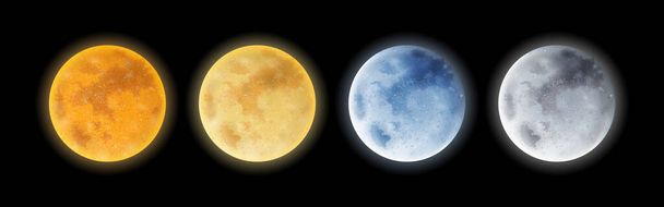 Vollmond oder glühender runder Planet, Mitternachtsluna, Satellit - Vektor, Bild