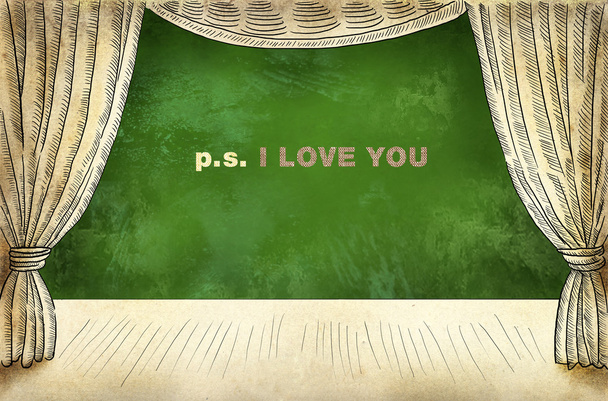 Theatrical curtain with inscription I love you - Фото, зображення