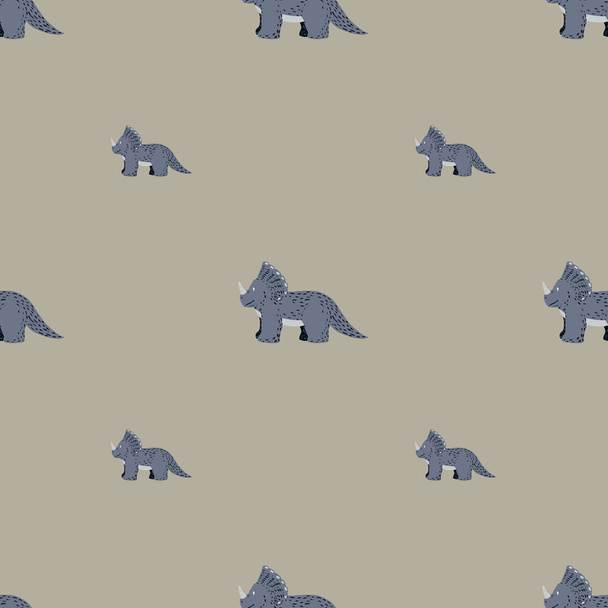 Triceratops seamless pattern. Children dino background. Repeated texture in doodle style for fabric, wrapping paper, wallpaper, tissue. Vector illustration. - Wektor, obraz
