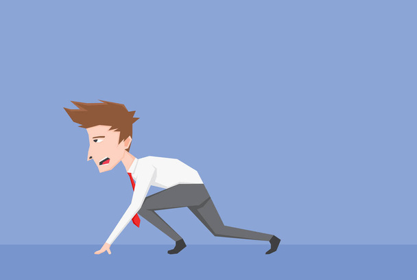 Una ilustración de un hombre de negocios hacer la pose de partida para correr - Vector, Imagen