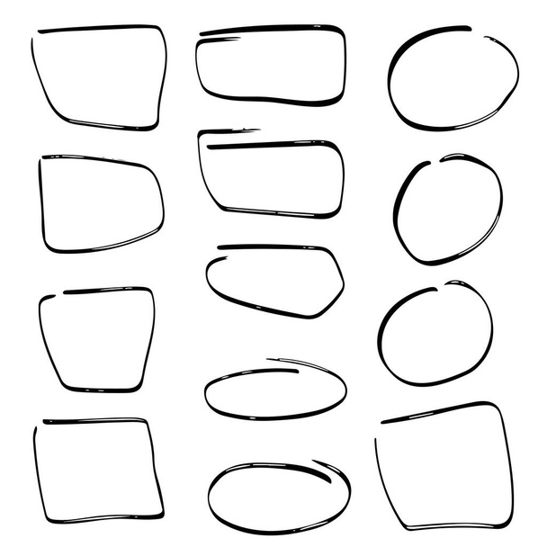 Set di cerchi doodle vettoriali disegnati a mano, ovali e diverse cornici scarabocchiabili - Vettoriali, immagini