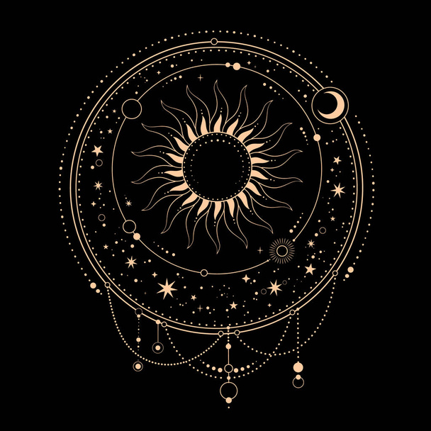 composición esotérica redonda del sol y las estrellas - Vector, imagen