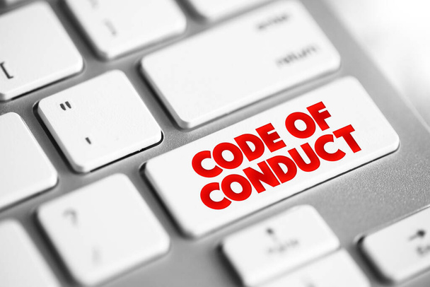 Código de conducta botón de texto en el teclado, concepto de fondo - Foto, imagen