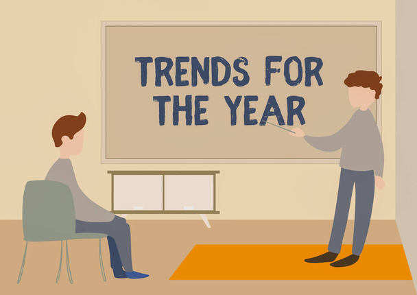 Handwriting text Trends For The Year. Business concept Modern trendy styles new designs fashion industry Teacher And Student Drawing Having Class Privately Inside A Classroom. - Photo, Image