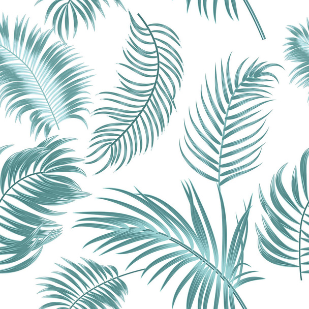 Modello verde tropicale vettoriale senza cuciture con foglie di palma. Botanica sfondo scuro, carta da parati giungla. - Vettoriali, immagini