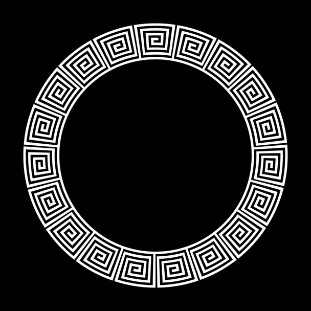 Abstract geometric ornament with greek meander motif for decorative circle frame on black background.  - Vector, Image