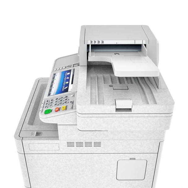Многофункциональный сканер принтера. Профессиональная компьютерная техника изолированного офиса. 3D иллюстрация - Фото, изображение