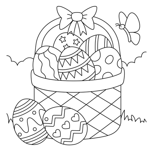 Página para colorear cesta de Pascua para niños - Vector, Imagen