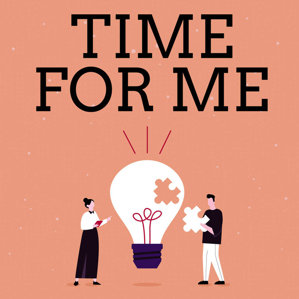 Az ihletet adó szöveg: Time For Me. Internet Concept I will take a moment to be with myself Meditálni Relax Happiness Illustration Of Partners Bulding Új, csodálatos ötletek a készségek fejlesztéséhez. - Fotó, kép