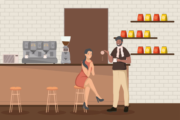 Пара в кофейне - Вектор,изображение