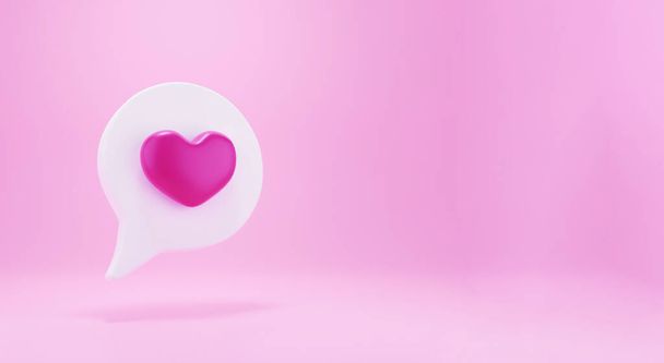3d notificación de redes sociales icono de amor. Notificación de redes sociales amor como icono del corazón aislado sobre fondo rosa con sombra y reflexión 3D renderizado - Foto, imagen