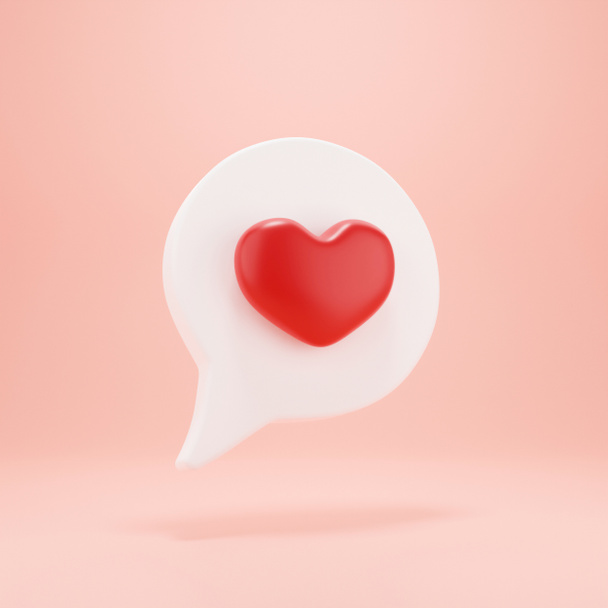 3d ícone de amor notificação de mídia social. Notificação de mídia social amor como ícone do coração isolado no fundo rosa com sombra e reflexão 3D renderização - Foto, Imagem