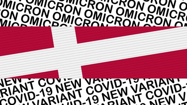Dänemark-Flagge und neue Covid-19-Variante Omicron-Titel 3D-Illustration - Foto, Bild