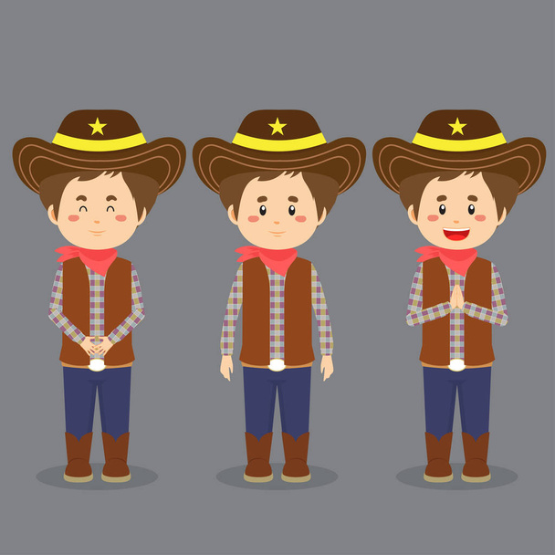 Cowboy Character with Various Expression - Vector, Image