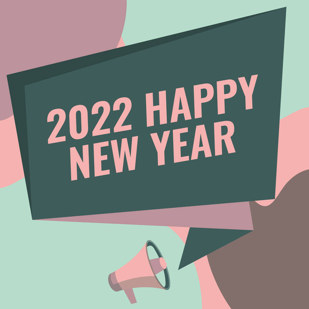 Conceptual caption 2022 Happy New Year. Concept meaning celebration of the beginning of the calendar year 2022 Megaphone Drawing Speaking To Chat Box Making Announcement. - Photo, Image