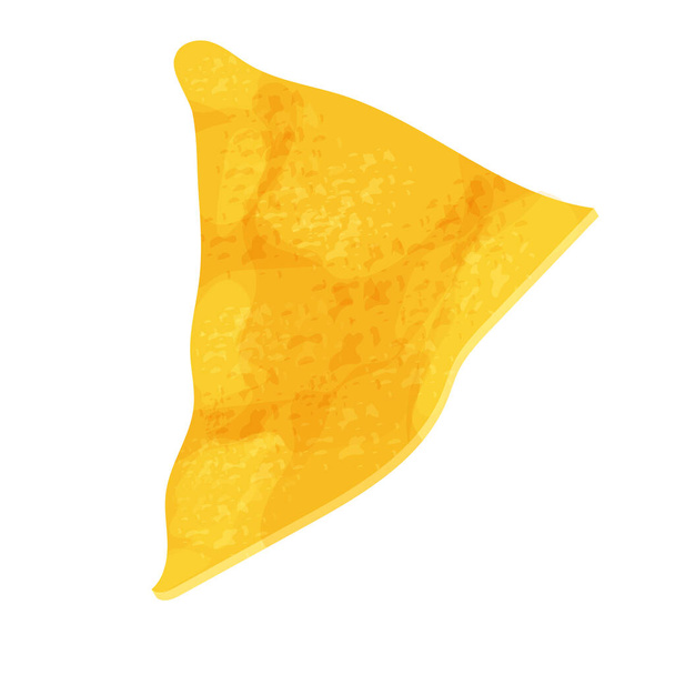 Tortilla chips, nacho tradizionale messicano, cibo croccante triangolo in stile cartone animato isolato su sfondo bianco. Fast food, pasto dettagliato. - Vettoriali, immagini