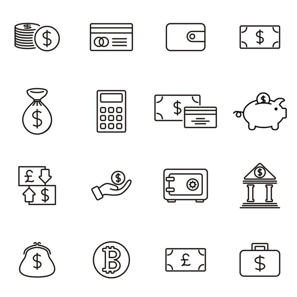 Gazdasági ikon Állítsa szerkeszthető stroke vázlatos stílus vektor - Vektor, kép