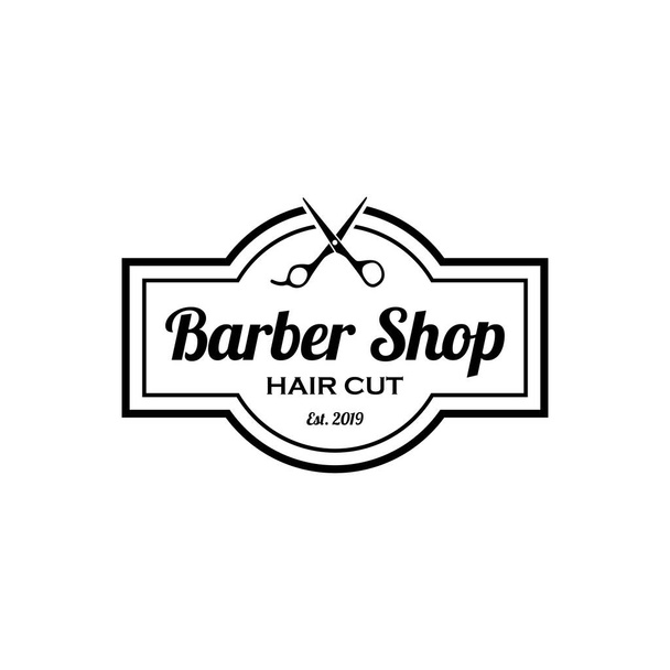 Barber logo design. Barbershop emblem. Hair cutting service. Beard shave service. Manly Salon logo template. - Vektör, Görsel