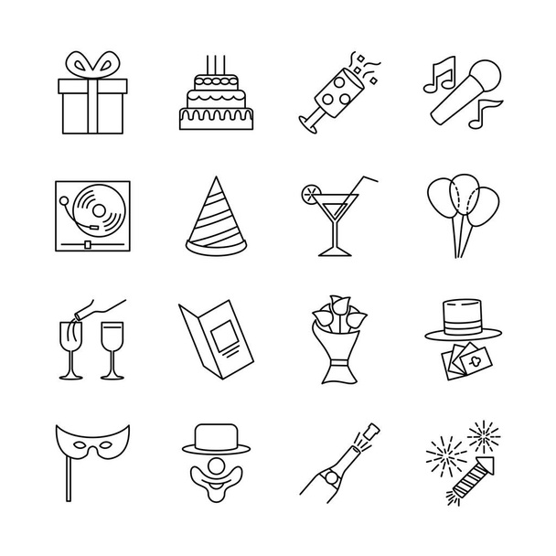 Design de ícone de linha para festa de aniversário, aniversário, ano novo ou outro evento de celebração. Esboço do vetor de curso editável - Vetor, Imagem