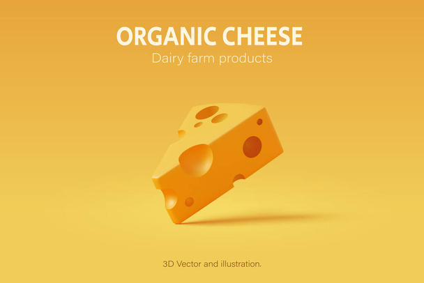 3D sajt fel sárga háttér, Élelmiszer és napi mezőgazdasági termék - Vektor, kép