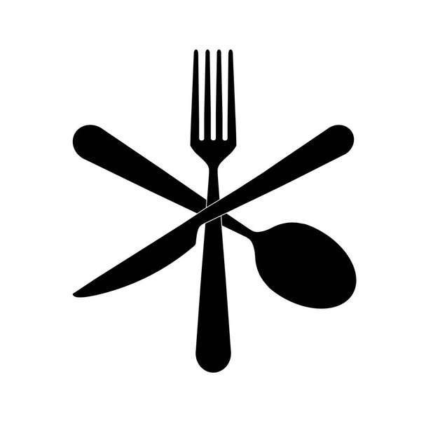 Вилка, нож и ложка, символ меню или ресторана, черные на белом фоне - Фото, изображение