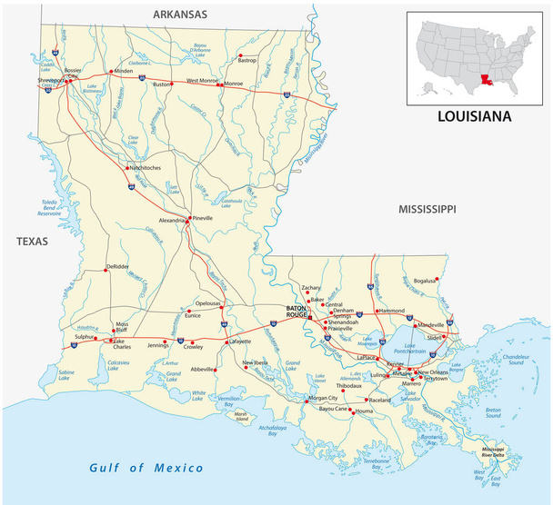 hoja de ruta del Estado Americano de Louisiana - Vector, imagen
