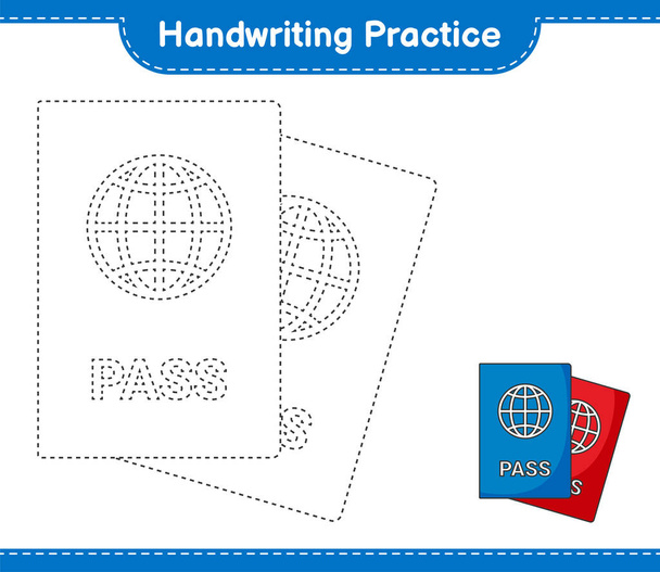Handwriting practice. Tracing lines of Passport. Educational children game, printable worksheet, vector illustration - Vector, Image
