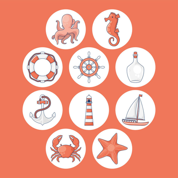 ten nautical marine icons - Vektor, Bild