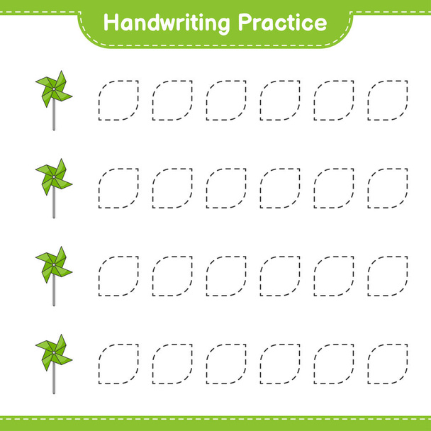 Handschrift oefenen. Traceerlijnen van Pinwheels. Educatieve kinderen spel, Werkblad afdrukken, vectorillustratie - Vector, afbeelding