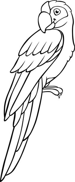 Coloring page. Cute happy parrot green macaw sits and smiles. - Wektor, obraz