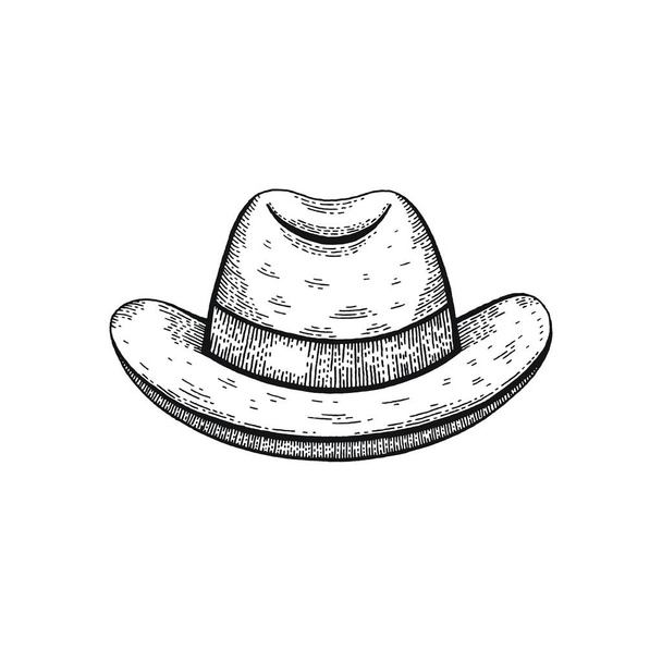 Gentleman male outline fedora bowler hat. Vintage retro Ink line art. Cool sketch drawing with elegant pot. Isolated on white background - Vektor, kép