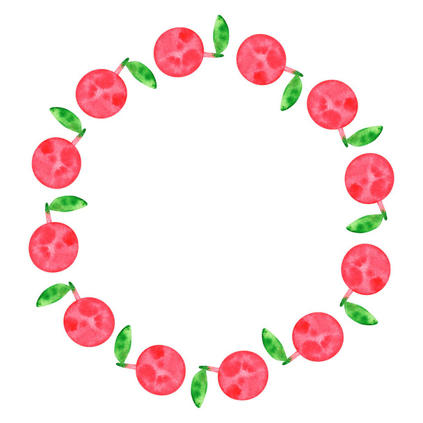 Apples wreath. Watercolor illustration. Isolated on a white background. For your design. - 写真・画像
