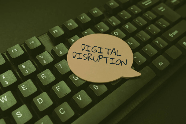 概念表示Digital Disruption 。概念的意味は、技術が商品の価値提案に影響を与えるときに発生しますデジタルデータへの書き込みノートの変換、重要なコーディングファイルの入力 - 写真・画像