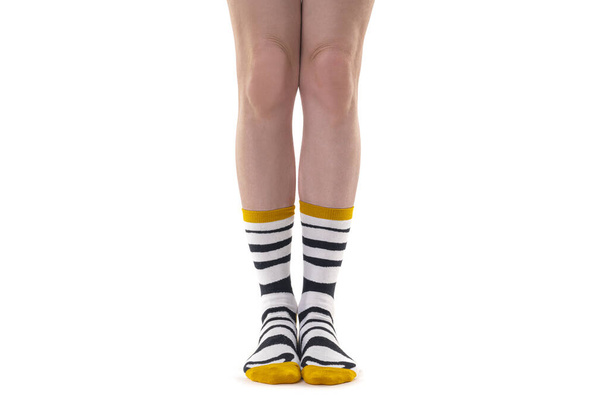 pernas femininas em meias isoladas no fundo branco - Foto, Imagem