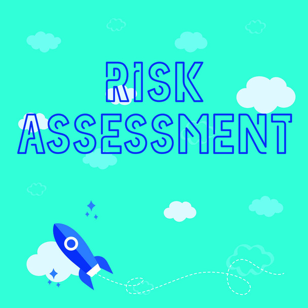Handwriting text Risk Assessment. Business showcase evaluating potential risks involved projected activity Rocket Ship Launching Fast Straight Up To The Outer Space. - Photo, Image