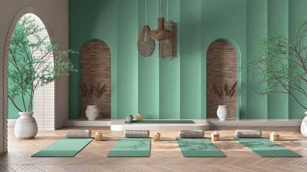 Yoga Studio Interior Design In Orange Tones, Japanese Zen Style