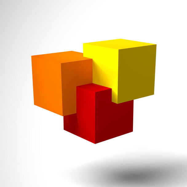 3D logo with bright colored cubes. Red, orange and yellow - Vettoriali, immagini