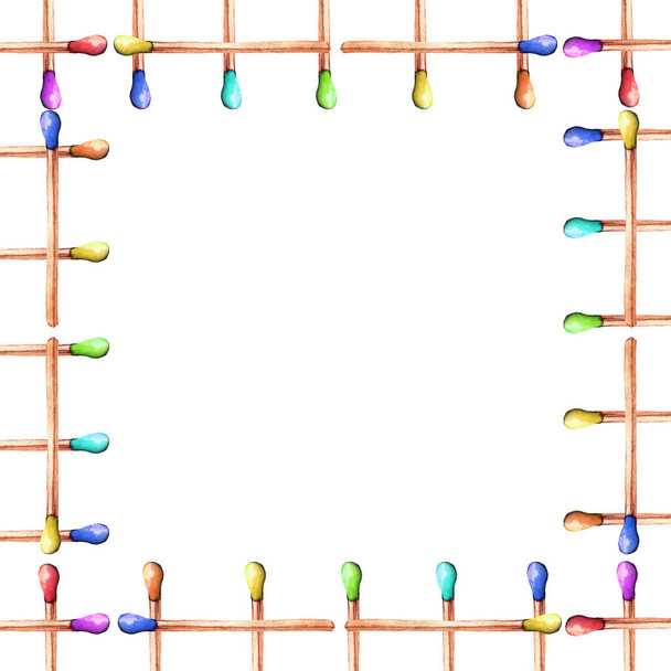 Акварель разноцветные матчи для создания рамки на белом фоне - Фото, изображение