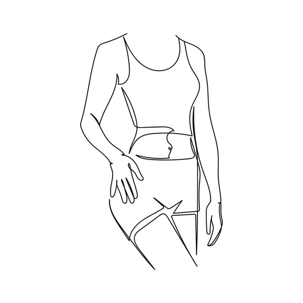 Continu un dessin simple ligne abstraite simple de l'ajustement et belle icône du corps de la femme en silhouette sur un fond blanc. Stylisé linéaire. - Vecteur, image