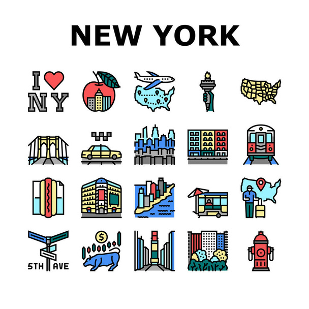 New York American City Zabytki Ikony zestaw wektor - Wektor, obraz