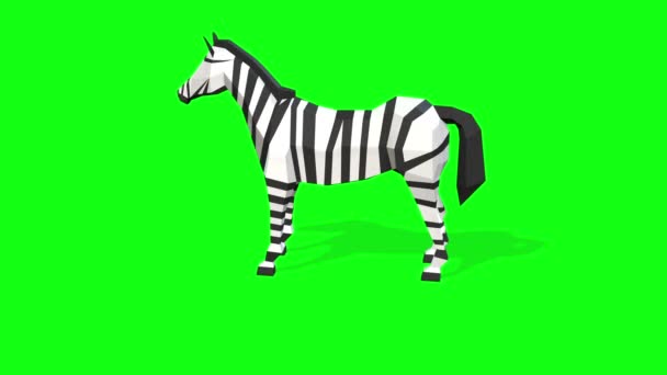 χαμηλό πολυ μοντέλο Zebra animation σε πράσινο φόντο οθόνης - Πλάνα, βίντεο