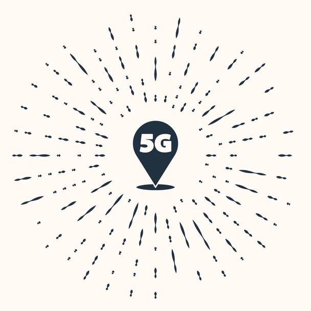 Grey Location 5G nuova icona della connessione internet wifi wireless isolata su sfondo beige. Tecnologia globale di velocità di connessione ad alta velocità. Cerchi astratti puntini casuali. Vettore. - Vettoriali, immagini