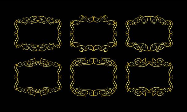 golden frames set on black background, copy space, vector illustration  - Вектор, зображення