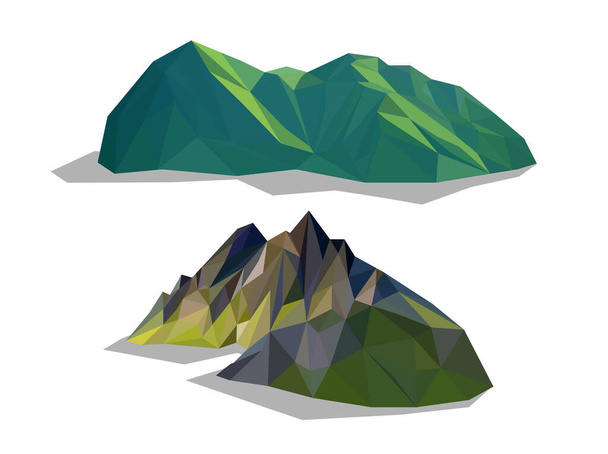 Los iconos vectoriales del polígono de montaña, diseño geométrico y de forma de triángulo, pueden usarse para banner de icono de juego o piedra de colina de plantilla. - Vector, imagen