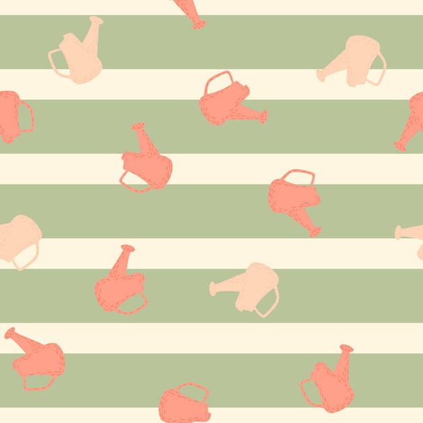Watering can seamless pattern. Garden background. Repeated texture in doodle style for fabric, wrapping paper, wallpaper, tissue. Vector illustration. - Вектор,изображение