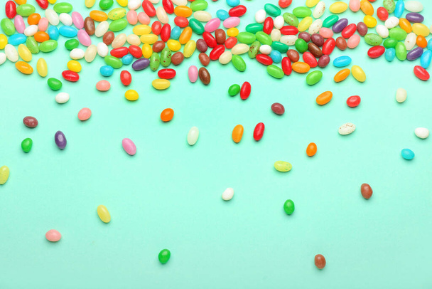 Different jelly beans on color background - Photo, Image