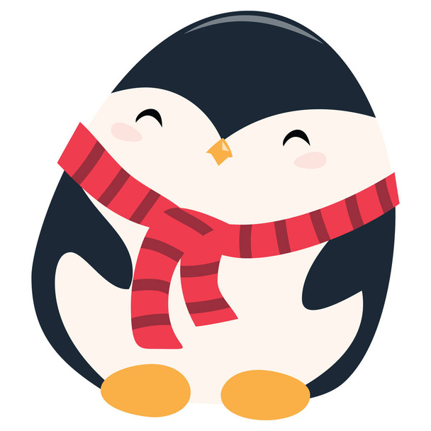 A cartoon vector illustration of a cute christmas penguin with striped scarf. - Vector, Image