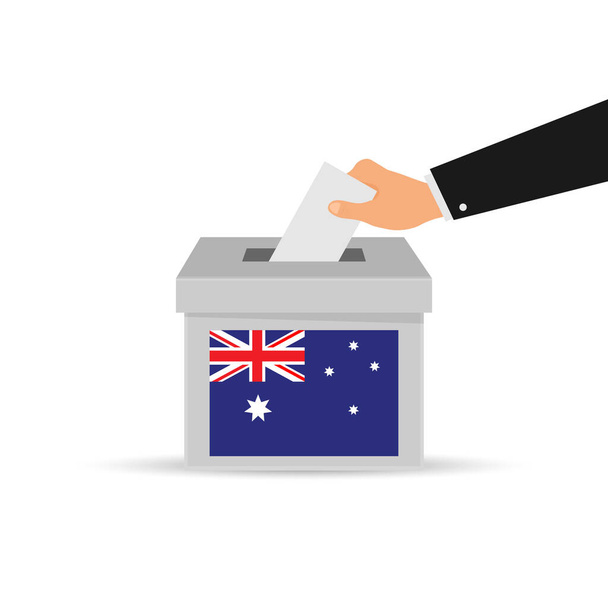 Avustralya oylama konsepti. Oy sandığına kağıt koyuyorum. İzole vektör illüstrasyonu. - Vektör, Görsel